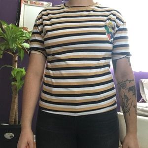 White Yellow and Black Stripped Tee